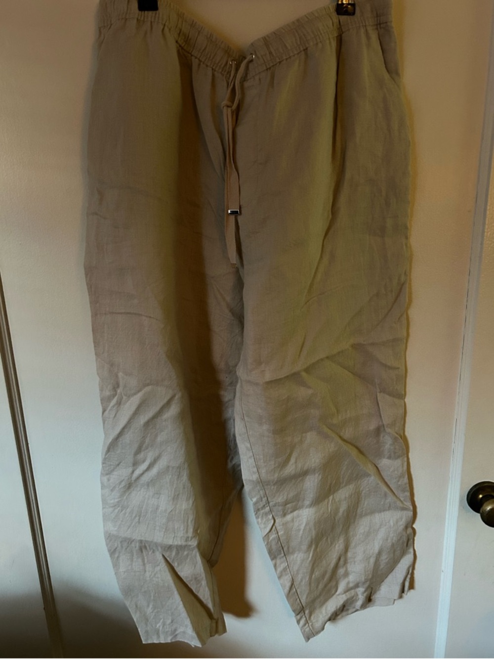 Light Beige mango Linen Drawstring Pants